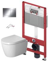 Tualeto rinkinio TECEbase rėmas su Duravit ME by Starck Rimless unitazu, SoftClose Slim dangčiu ir TECEnow chromuota mygtuku