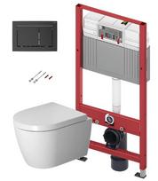 Tualeto komplektas TECEbase karkasas su Duravit ME by Starck Rimless unitazu, SoftClose Slim dangčiu ir TECEnow juoda mygtuku