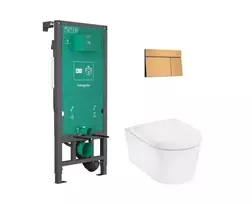 Tualeto komplektas Hansgrohe EluPura S, EluPura S ir SoftClose dangtis, iFrame Element E mygtukas įmontuojamam rėmui, matinė bronza, 60303140 NEW