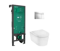 Tualeto puodų komplektas Hansgrohe EluPura S, EluPura S ir SoftClose sėdynė, iFrame Element E mygtukas įmontuojamam rėmui, chromas, 60303000 NEW