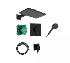 Dušo sistema Hansgrohe Raindance Alive Q su įmontuojamu termostatu, 21x34 cm, 3 režimai, matinė juoda, 24620670