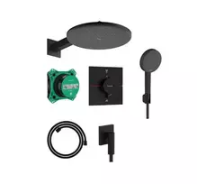 Dušo sistema Hansgrohe Raindance Alive S su įmontuojamu termostatu, Ø30 cm, 3 režimai, matinė juoda, 24630670