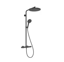 Dušo sistema Hansgrohe Raindance Alive S Puro su termostatu, 21x34 cm, 3 režimai, EcoSmart, matinė juoda chromo, 24593340