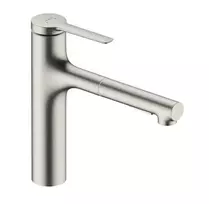 Virtuvinis kranas Hansgrohe Zesis M33, su ištraukiamu antgaliu, sBox lite, nerūdijančio plieno apdaila, 74804800 NEW