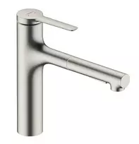 Virtuvės kriauklės maišytuvas Hansgrohe Zesis M33, ištraukiamas antgalis, nerūdijančio plieno, 74822800
