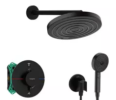 Dušo sistema Hansgrohe įmontuojama su termostatu, skersmuo 26 cm, 3 režimai, matinė juoda, SANI21HHH402