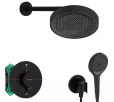 Dušo sistema Hansgrohe su įmontuojamu termostatu, 25 cm diam., 3 režimai, matinė juoda, SANI21HHH406