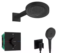 Dušo sistema Hansgrohe įmontuojama su termostatu, diam. 25 cm, 3 režimai, matinė juoda, SANI21HHH407