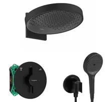 Dušo sistema Hansgrohe su įmontuojamu maišytuvu, skersmuo 36 cm, 3 režimai, matinė juoda, SANI21HHH408