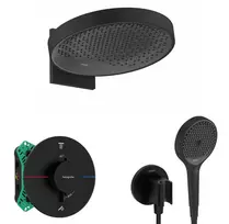 Dušo sistema Hansgrohe su termostatu, įmontuojama, diametras 36 cm, 3 režimai, matinė juoda, SANI21HHH410