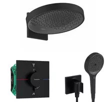 Dušo sistema Hansgrohe su termostatu, įmontuojamas, Ø360 mm, 3 režimai, matinė juoda, SANI21HHH411