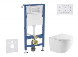 Tualeto rinkinys Geberit Duofix rėmas su Kielle Oudee Rimless pakabinamais WC, SoftClose dangteliu, baltu Delta mygtuku