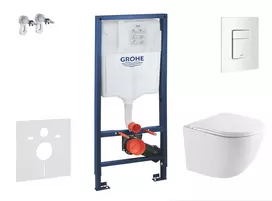 Tualeto komplektas Grohe Rapid SL rėmas su Kielle Oudee Rimless klozeto puodu, SoftClose dangčiu ir Skate Cosmopolitan plokštele, Alpine White, SANI11BA3111 NEW