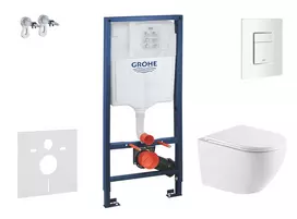 Tualeto komplektas Grohe Rapid SL rėmas su Kielle Oudee Rimless unitazu, SoftClose sėdute ir Skate Cosmopolitan mygtuku, Alpine White, SANI11BA3113