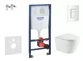 Tualeto komplektas Grohe Rapid SL rėmas su Kielle Nefia Rimless klozeto unitazu su SoftClose dangčiu, Skate Cosmopolitan, Alpine White, SANI11BA3112