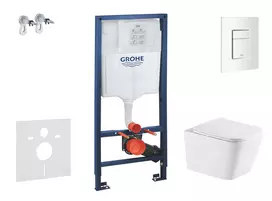 Grohe Rapid SL rėmas su Kielle Arkas I Rimless pakabinamu WC ir SoftClose sėdyne, Skate Cosmopolitan mygtukas, Alpine White, SANI11BA3115