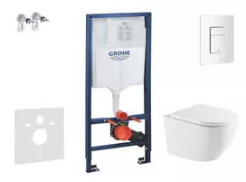 Tualeto komplektas Grohe Rapid SL rėmas su Kielle Oudee Rimless praustuvu, SoftClose dangčiu ir Skate Cosmopolitan mygtuku Alpine White, SANI11BA3114