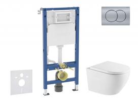 Geberit Duofix WC komplektas su Kielle Oudee Rimless pakabinamu unitazu, SoftClose dangčiu, matinio chromo Delta01 mygtuku (SANI11CA2114)