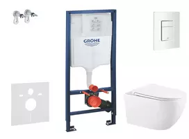 Tualeto komplektas Grohe Rapid SL rėmas su Kielle Gaia Rimless klozeto unitazu, SoftClose dangčiu ir Skate Cosmopolitan mygtuku, Alpine White, SANI11BA3102