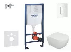 Tualeto komplektas Grohe Rapid SL rėmas su Kielle Oudee Rimless klozeto dėže, SoftClose dangčiu ir Skate Cosmopolitan mygtuku, Alpine White, SANI11BA3100