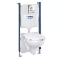 Tualeto komplektas Grohe Solido, pakabinamas Bau Ceramic klozetas su SoftClose dangčiu, rimless, nuleidimo valdymo plokštelė, chromas, 39415000