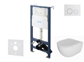 Tualeto komplektas Kielle Genesis su Kielle Oudee be rėmelio unitazu, SoftClose dangčiu ir Gemini New II chromuota/balta mygtuku 30528SS04