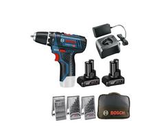 Akumuliatorinio suktuvo Bosch GSR 12V-15 (0615990HV1) rinkinys, 12 V, 2 x 4 Ah, įkroviklis, priedai + krepšys