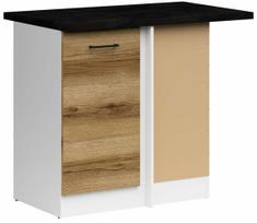 Kampinė virtuvės spintelė Junona Line, balta sp./juoda sp./light delano oak sp., 45 cm x 78.5 cm x 85.7 cm