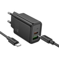 Įkroviklis Hoco N63 30W GaN USB-C/USB-A + USB-C to USB-C cable 1.0m juodas