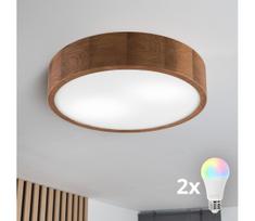 Brilagi - LED RGBW reguliuojamas lubų šviestuvas CARVALHO 2xE27/9W/230V Wi-Fi ąžuolas, skersmuo 37,5 cm