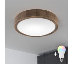 Brilagi-LED RGBW reguliuojamas lubinis šviestuvas CARVALHO SLIM 1xE27/9W/230V Wi-Fi, ąžuolo apdaila, skersmuo 27 cm