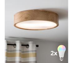 Brilagi - LED RGBW dimeriuojamas lubinis šviestuvas CARVALHO 2xE27/9W/230V Wi‑Fi ąžuolas Ø 37,5