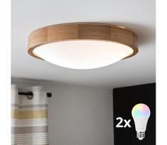 Brilagi-LED RGBW lubinis šviestuvas CARVALHO SLIM su dimeriu 2xE27/9W/230V Wi-Fi ąžuolas Ø 37 cm