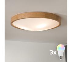 Brilagi-LED RGBW reguliuojamas lubinis šviestuvas CARVALHO SLIM 3xE27/9W/230V Wi-Fi, ąžuolas, skersmuo 47 cm