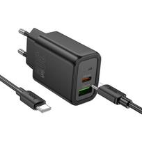 Įkroviklis Hoco N63 30W GaN USB-C/USB-A + USB-C to USB-C cable 1.0m juodas