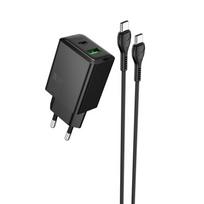 Įkroviklis Hoco N71 30W GaN USB-C/USB-A + USB-C to USB-C cable 1.0m juodas