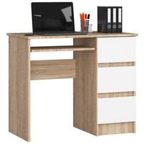 Rašomasis stalas su stalčiais, dešinės pusės Akord Furniture Factory A-6, 90 cm x 50 cm, 77 cm, balta sp./sonoma ąžuolo sp.