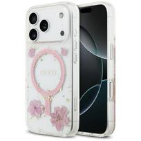 Guess dervos gėlės blizgus magnetinis dėklas telefonui iPhone 17 Pro rožinis