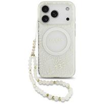 Guess IML Flowers Electro Pearl Dirželis Magnētinis dėklas telefonui iPhone 17 Pro - baltas
