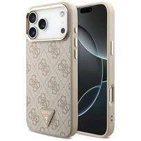 Dėklas Guess PU Leather 4G Strass Triangle Logo Gold Frame MagSafe Apple iPhone 17 Pro Max rožinis