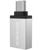 Adapteris Borofone BV3 Type-C OTG pilkas