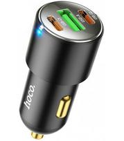 Juodas 45W 2xType-C + 1xUSB automobilinis pakrovėjas "Hoco NZ6 PD45W"
