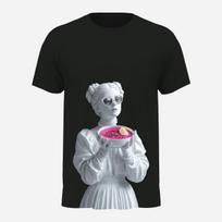 Marškinėliai ŠALTA PANELĖ pink soup, unisex juoda
