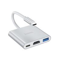 Adapteris Hoco HB14 Type-C į USB-A+HDMI+Type-C sidabrinis
