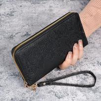 Ilga moteriška piniginė su užtrauktuku, stilinga, atspari vandeniui, PU medžiaga, korėjietiško stiliaus, juoda