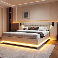 Minkšta lova 180x200 cm su LED galvūgaliu ir USB, be čiužinio
