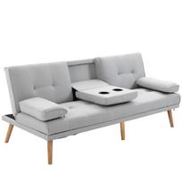 Sofa-lova 3 vietų, patogi, lininė, šviesiai pilka, 181x77x72 cm