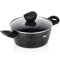 Puodas granito su stikliniu dangčiu GRANITICA 20 cm 22 l juodas Orion
