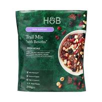 H&B TRAIL MIX WITH BENEFITS ROCKY ROAD džiovintų vaisių ir riešutų mišinys, 210 g
