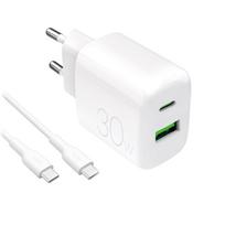 Puro PROLITE 30W USB-A / USB-C sieninis įkroviklis + USB-C - USB-C laidas 1.2m - baltas